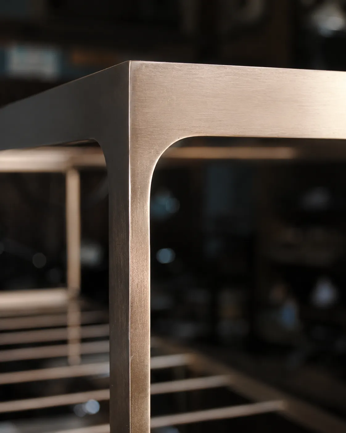 Metal base frame under fabrication.