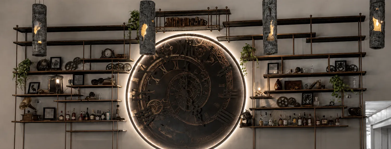 Large-scale custom metalwork for a hospitality interior.