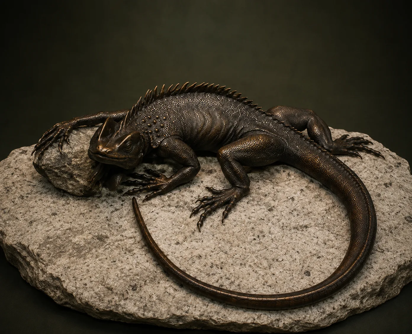 Guapo metal sculpture with a richly textured surface.